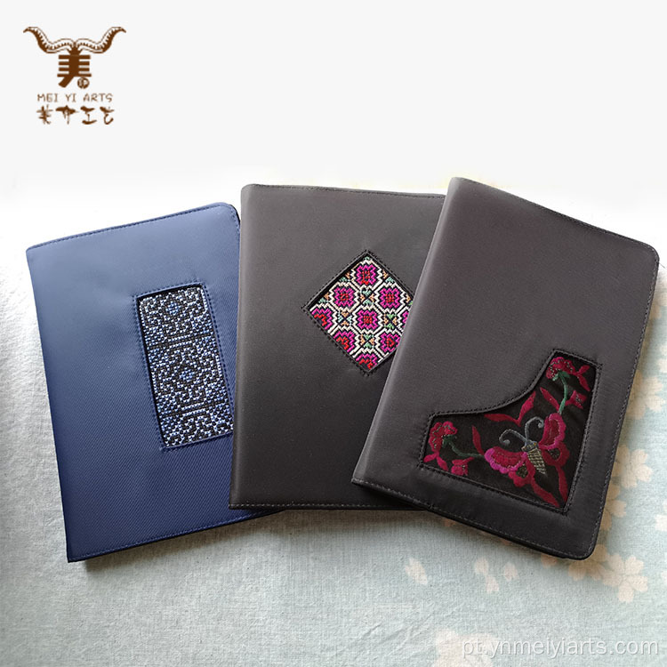 Caderno A5 bordado étnico com logotipo personalizado