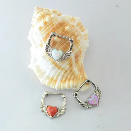 heart nose piercing, opal septum clicker, opal nose ring