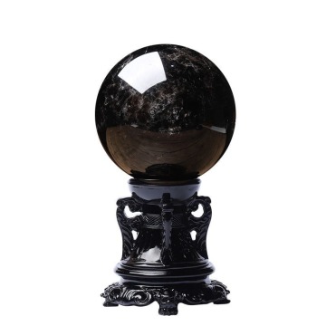 Natural Black Crystal Ball Decoration - Raw Stone for Home, Office, and Geomancy Gifts