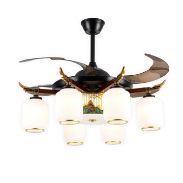 Affordable Chinese Traditional Lantern Style 3-Color Remote Control LED Ceiling Fan Lights