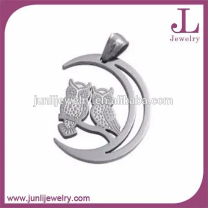 White CZ Black Enamel Stainless Steel Fashion Owl Pendant Fancy Owl Necklace