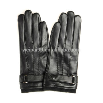Top quality rib cuff fashion black women sheepskin touch screen leather gloves SL-EWT026