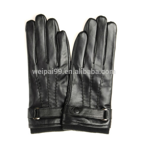 Top quality rib cuff fashion black women sheepskin touch screen leather gloves SL-EWT026