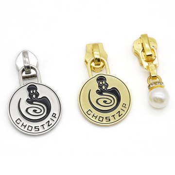 Metal zipper pull Gold Round Hanging Engraved Logo