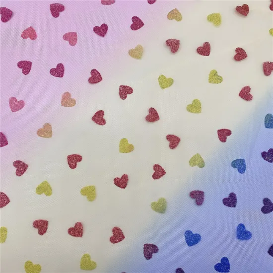 Fancy Rainbow Heart Glitter Fabric Shiny Tulle Mesh
