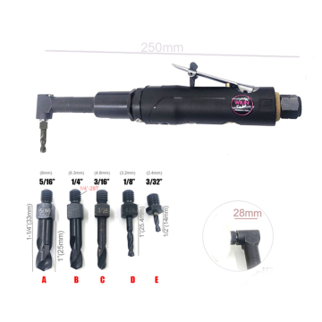 Wilin 90 Degree Right Angle Pneumatic Air Drill with Extended Long Shaft and 1/4"-28 Chuck