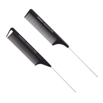 AliLeader Fine Tooth Pin Tail Comb Metal Pin Tail Comb Black Plastic Carbon Fibers Comb