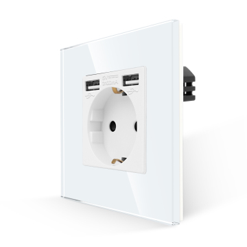 European 16A French Socket with Dual USB A Ports - 2.1A EU USB Socket