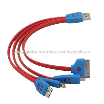 4-in-1 Smile Flat Charger Cable for iPhone 4/5, Micro USB Devices and Galaxy Note 3