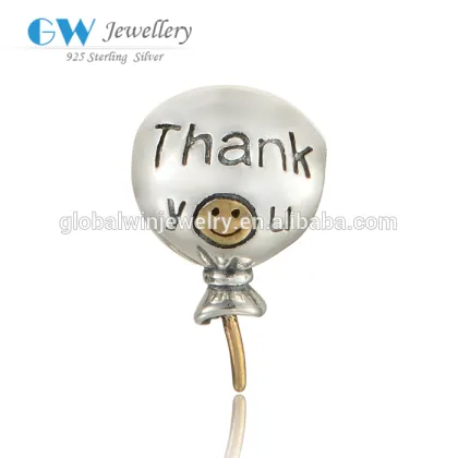 Lollipop Gold Plated 925 Silver Charms Thank You Letter Charms