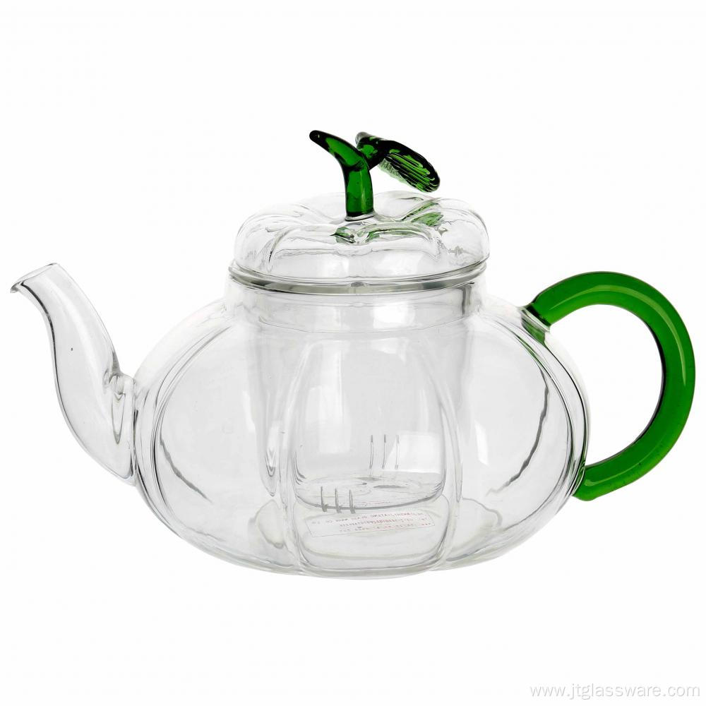 Borosilicate Pumpkin Glass Teapot With Glass Infuser