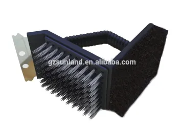 Plastic BBQ double-side grill cleaning brush with scraper