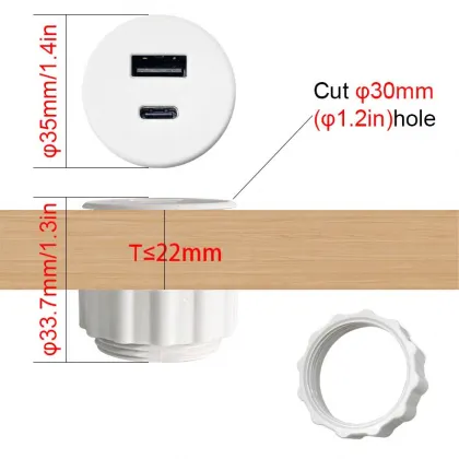 Small Open Hole Round Sol Ring Socket USB Sofa Extension Power Station Furniture Power Socket