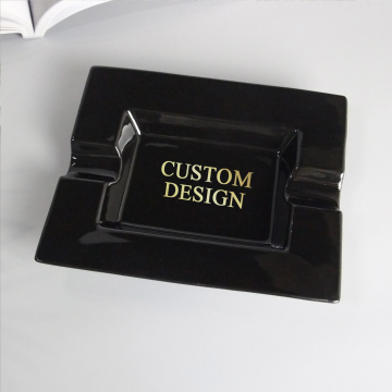 Ceramic Cigar Ashtray: Custom Black Rectangular Luxury Style with Gold Option
