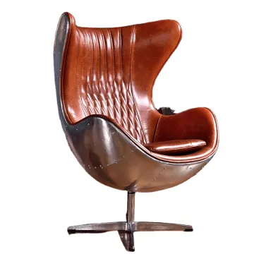 Vintage Retro Brown Leather Metal Aviator Swivel Sofa Chair for Sale