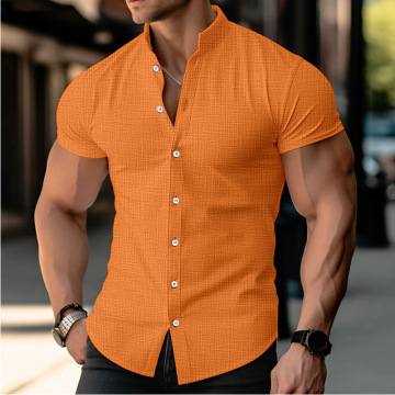 2024 Hot Selling Customization New Summer Men's Plus Size Solid Color Short Sleeve Shirt