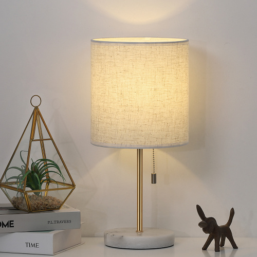 White Marble Base Table Lamp With Linen Shade