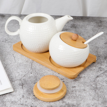 Bamboo-Lid Custom White Porcelain Kitchen Canister Sets - Factory Supply