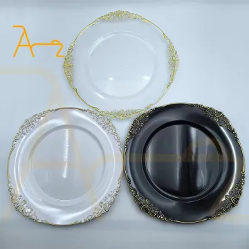 Popular Wedding Decorative Charger Plates: Acrylic with Gold/Silver Reef Cloud Rim in Clear Finish