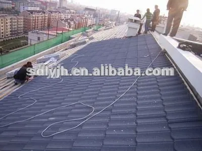 Ecological construction materials colored stone coated roofing tiles