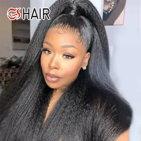 Peruvian Virgin Human Hair Yaki Straight Kinky Swiss Lace Wig for Black Women - GShair Wholesale Transparent Lace Front Wig
