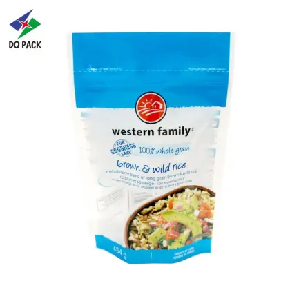 Customized gravure printing 100% whole grain wild rice 450g stand up zipper pouch