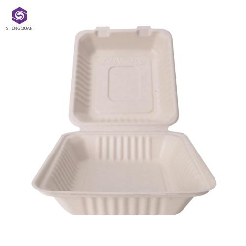 9*9inch Biodegradable Disposable Food Container Sugarcane Bagasse Packing Box Eco friendly Tableware Take Away Container