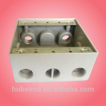 Double gang weatherproof junction box,5 holes,1/2 In,Gray