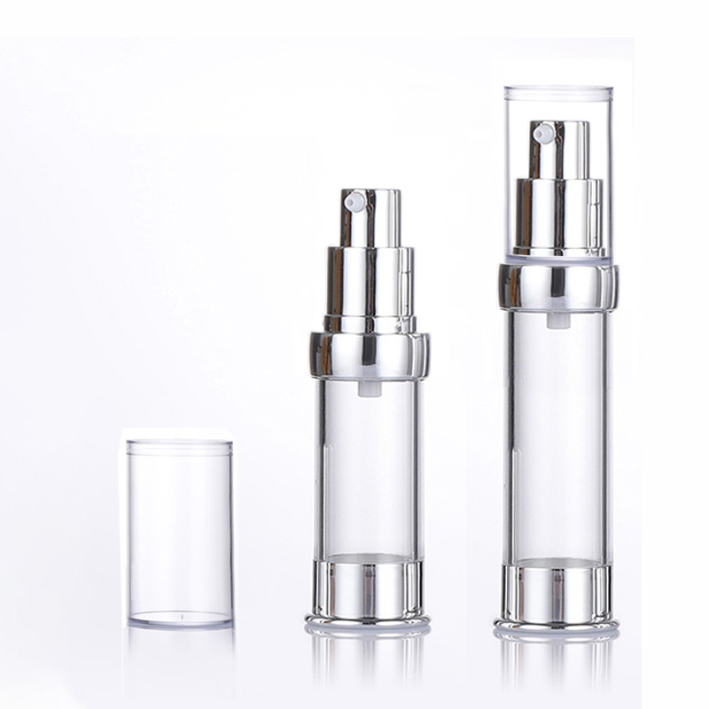 Transparent airless lotion bottle with silver plating pump