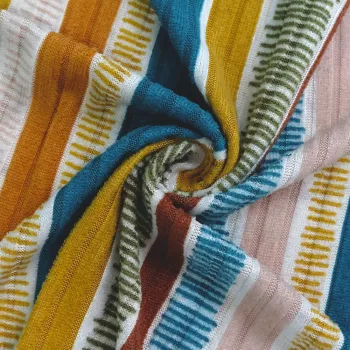 Soft Touch 180gsm 97% Polyester 3% Spandex Peach Finished Hacci Yarn Dyed 6+3 Rib Knit Fabric