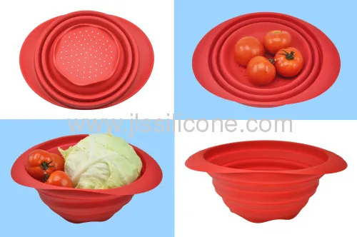 Kitchen Tools Silicone Folded Bowl With Holes On Bottom For Wash 