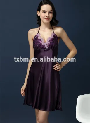 100%mulberry silk nightdress for lady, sexy lace embroider silk nightgown, soft and smooth silk lingerie