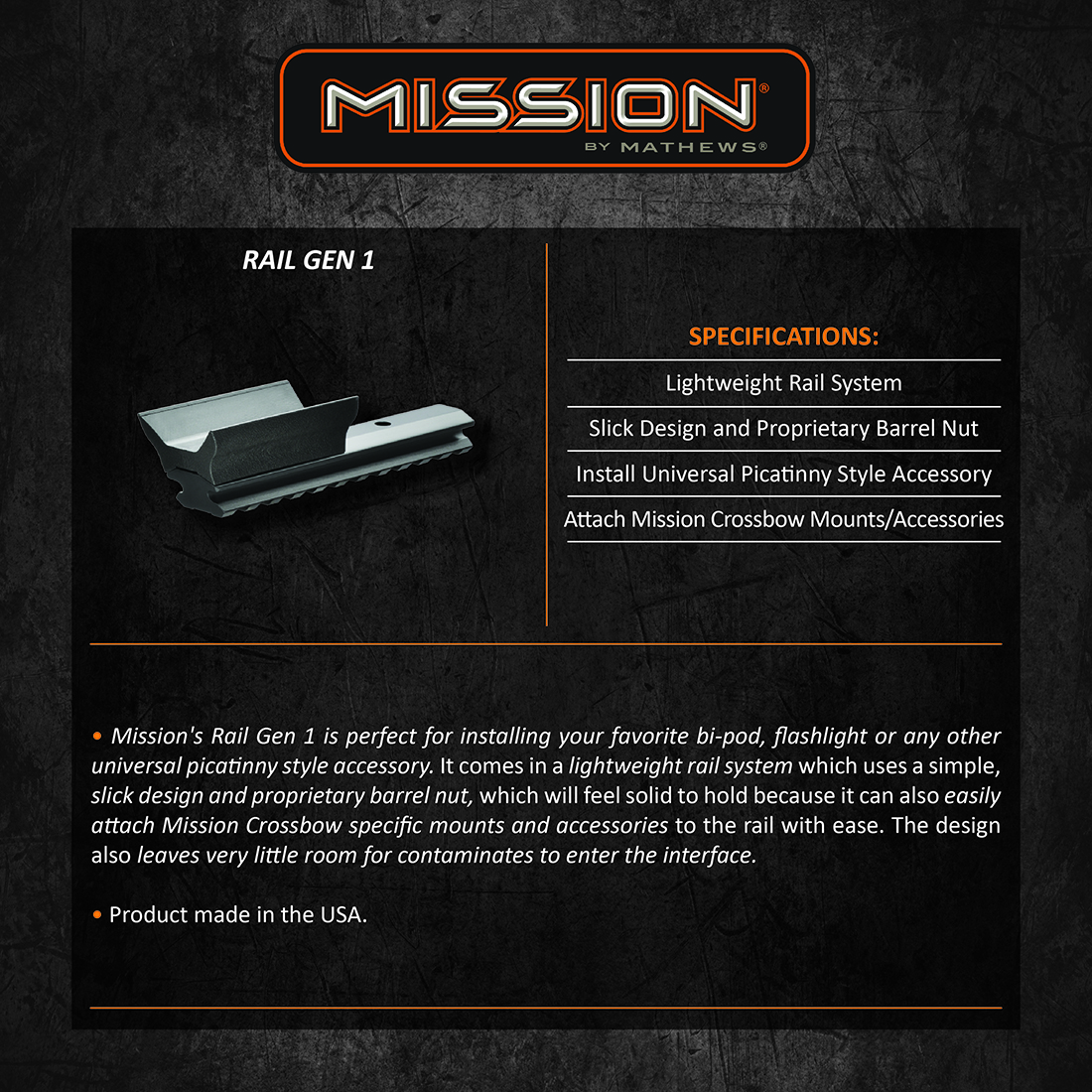 Mission Crossbow Rail Gen1 Product Description