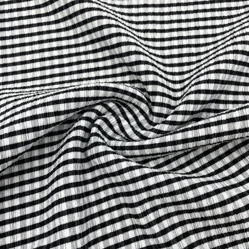 Tecido misto de spandex de poliéster de verificação branca preta