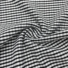 Black White Check Polyester Spandex Mixed Fabric