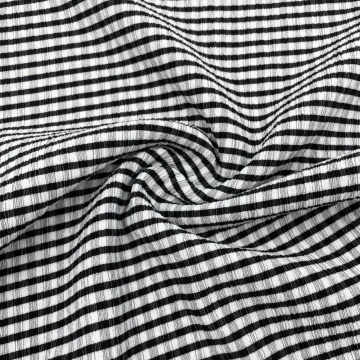 Tecido misto de spandex de poliéster de verificação branca preta