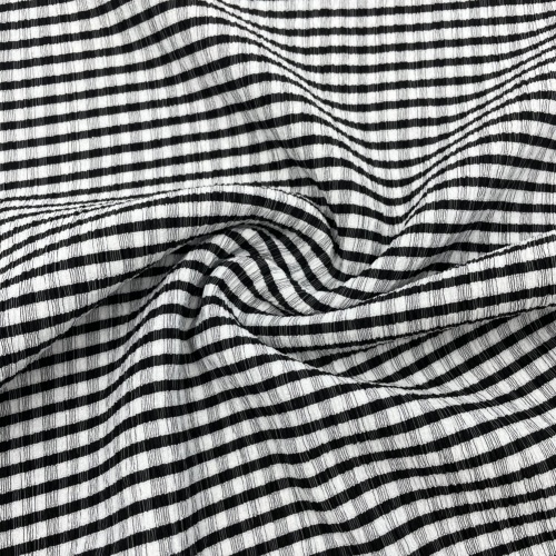 Tecido misto de spandex de poliéster de verificação branca preta