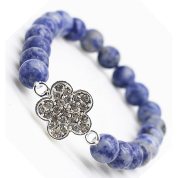 Sodalite Gemstone Bracelet with Diamante alloy Flower Piece