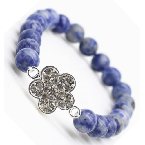 Sodalite Gemstone Bracelet with Diamante alloy Flower Piece