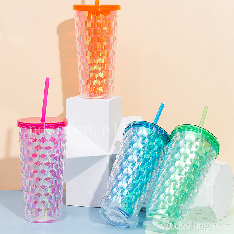 18 Unzen doppelverglaster Plastikbecher Diamant geschnittener Sippy Cup Maisbecher