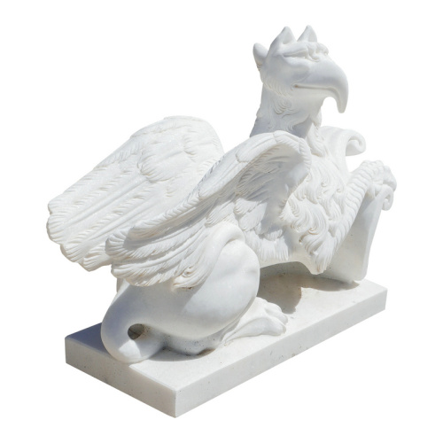 見事な白い大理石のイーグルライオンガーディアンの彫像