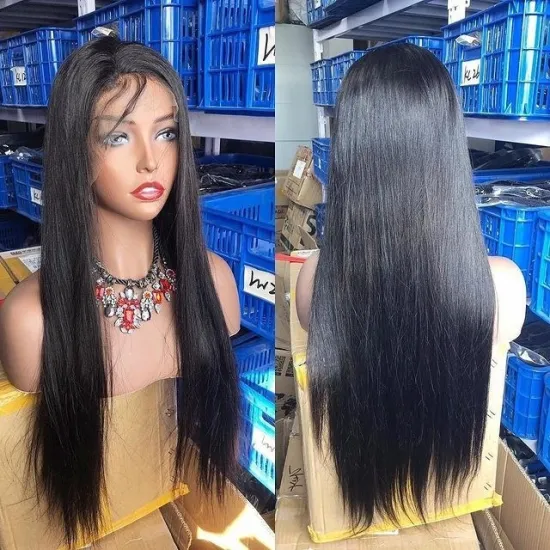 Cuticle aligned straight human hair brazilian 360 lace frontal wig with baby hair,Raw virgin swiss human hair wig lace front