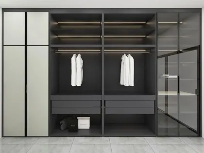 MDF Sliding Door Glass Bedroom Walk In Wardrobe