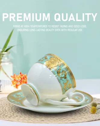 200cc Porcelain Bone China Coffee Tea Cup Set with Gold Trim and Gift Box