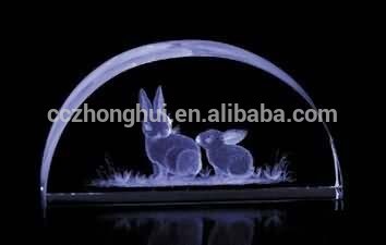 2016 Engraved cute animal half round shape crystal glass paperweight
