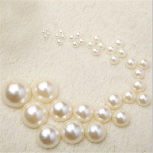 300pcs 4/6/8/10/12/14mm White Half Pearl Beads DIY Imitation Garment Beads Pearl ABS Half Round Beads Craft Scrapbook Beads