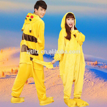 Hot sale high quality flannel funny pikachu cartoon pajamas animal jumpsuits for adult