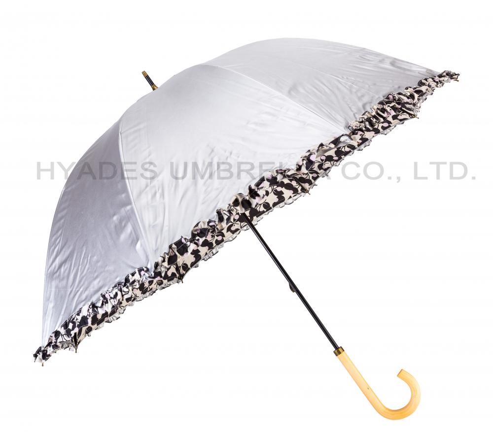 Met franje bedrukte zilveren coating Hand Open Dome Umbrella