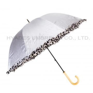 Frill Printed Silver Coating Hand Open Dome Umbrella