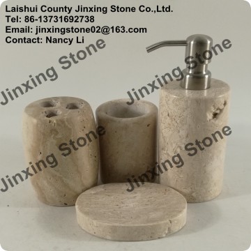 Travertine Marble Bathroom Accessories Natural Stone Soap Dish Soap Dispenser Tooth Brush Holder Tumbler Mug